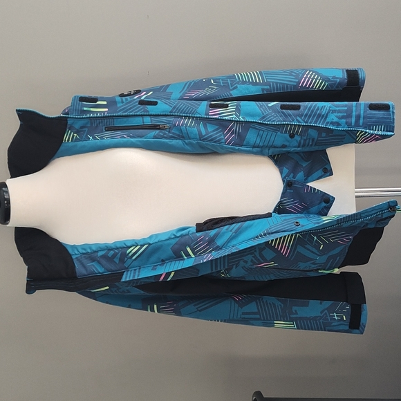 Obermeyer Teen Gage Radio Wave Patterned Hooded Ski/Snowboard Jacket Sz Teen XL - Picture 8 of 13